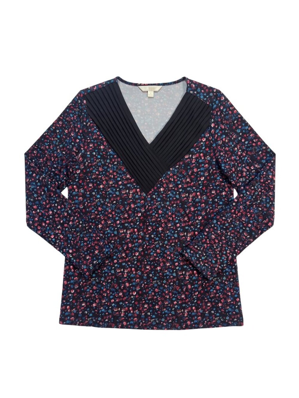 NWOT | Mixed Media Pleated Accent V-Neck Long Sleeve Floral Top Size 2XL